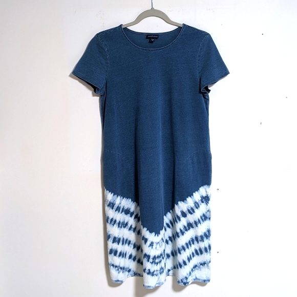 *J. Jill Indigo Crew Neck Tie Dye Shift Dress - Picture 2 of 5